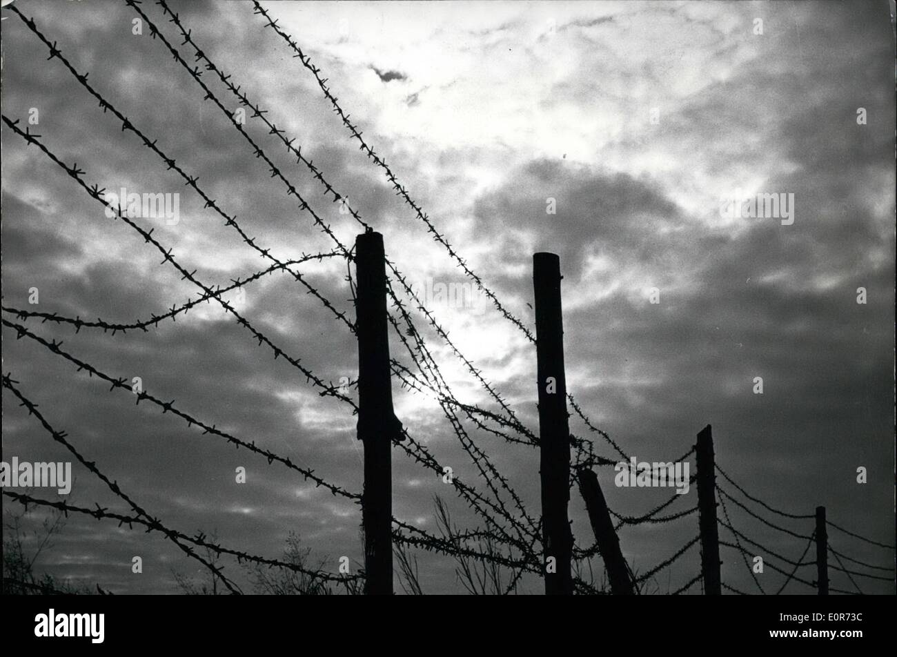 Jun. 06, 1958 - Day of German unification (June 17.): Through Germany barbed wire is put up, dividing our country since 13 years into two parts. Photo shows barbed wire at the border to Eastern Germany near Philipsthal, district Hersfeld. Stock Photo