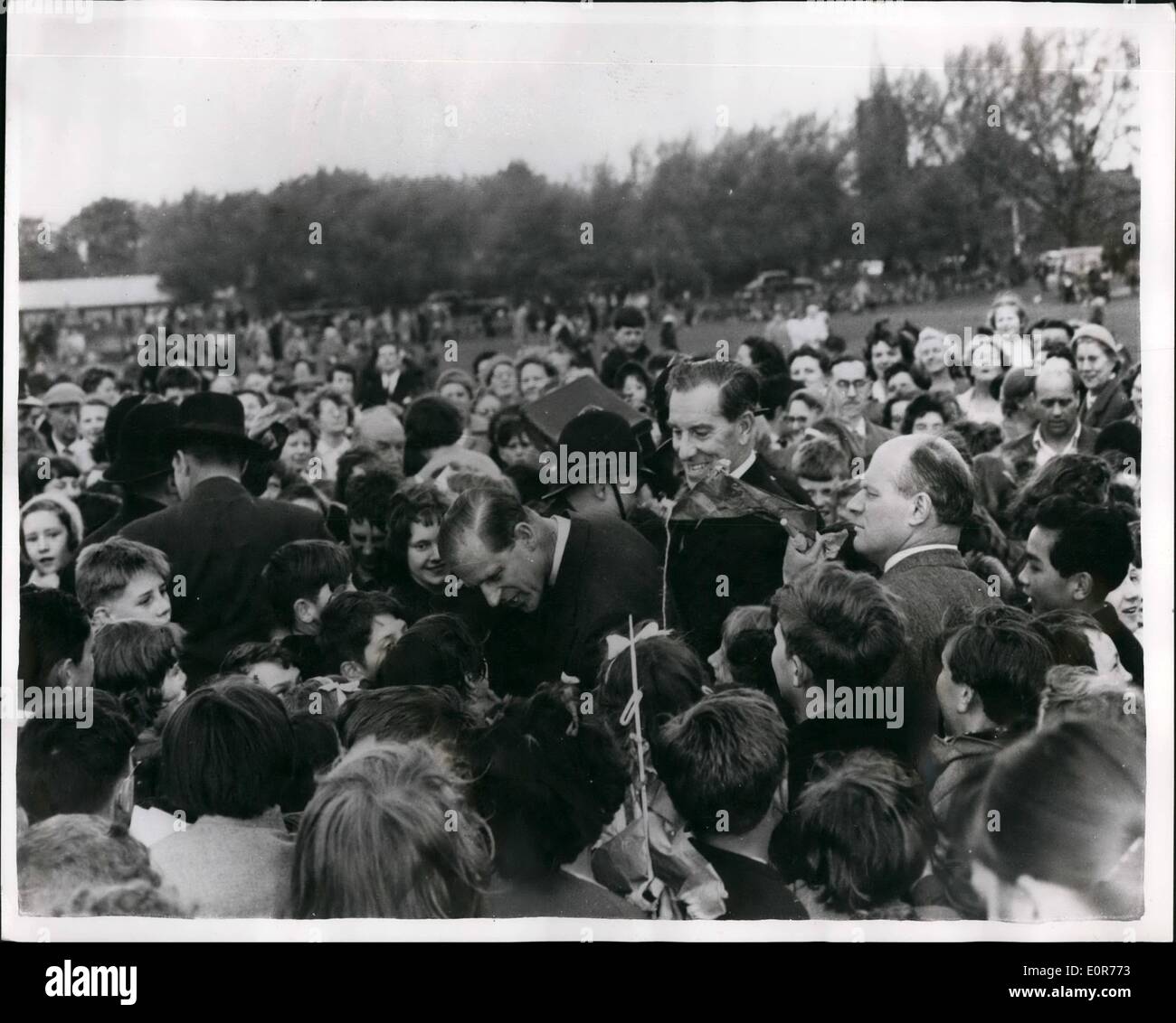 May 05, 1958 Duke of Edinburgh visits new playing fields H.R.H, The