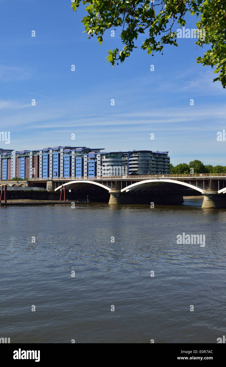 Victoria Railway Bridge and Chelsea Bridge Wharf, Battersea, London, United Kingdom Stock Photo