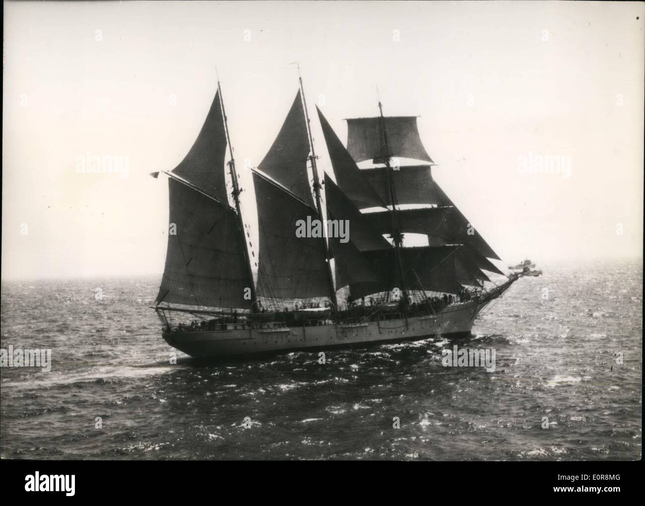 Aug. 08, 1958 - Shoolships in a Race Brest-Canary Islands: Schoolships of different nationalities are participating in a race from Brest to Canary Islands (1,390 miles). Photo shows The Swedish ship ''Flying Clipper'' at high seas. Stock Photo