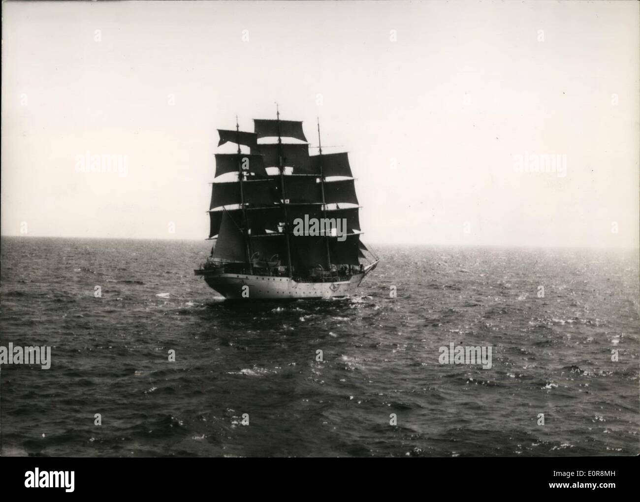 Aug. 08, 1958 - Shoolships in a Race Brest-Canary Islands: Schoolships of different nationalities are participating in a race from Brest to Canary Islands (1,390 miles). Photo shows The Portuguese Ship ''Sagres'' In high seas. Stock Photo