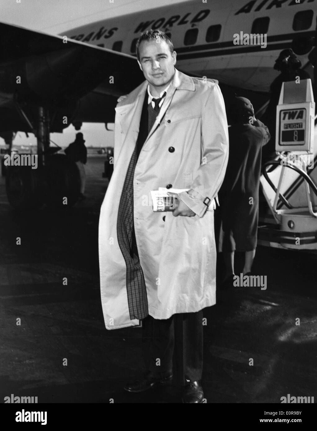 Actor Marlon Brando arriving at the New York Airport Stock Photo