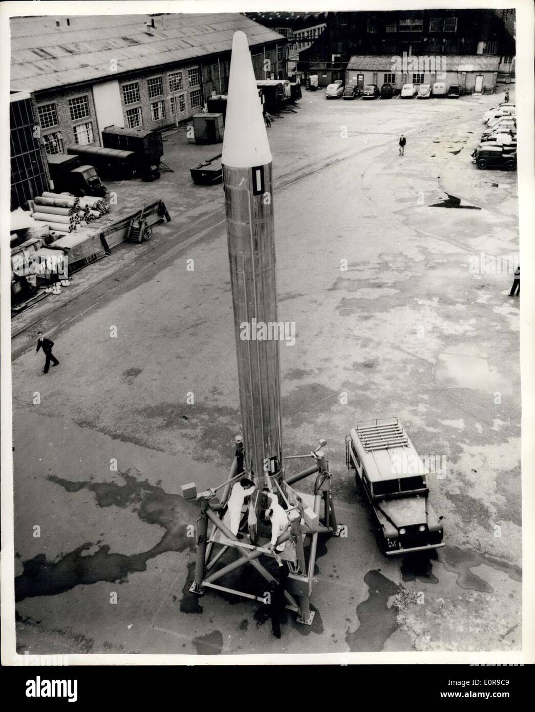 Sep. 07, 1958 - 7.9.58 Black Knight Test Flight - A Test Flight of a ballistic rocket -The Black Knight - designed for research Stock Photo