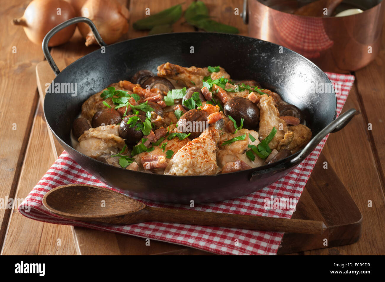 Chicken fricassée. Fricassée de volaille. French style chicken stew