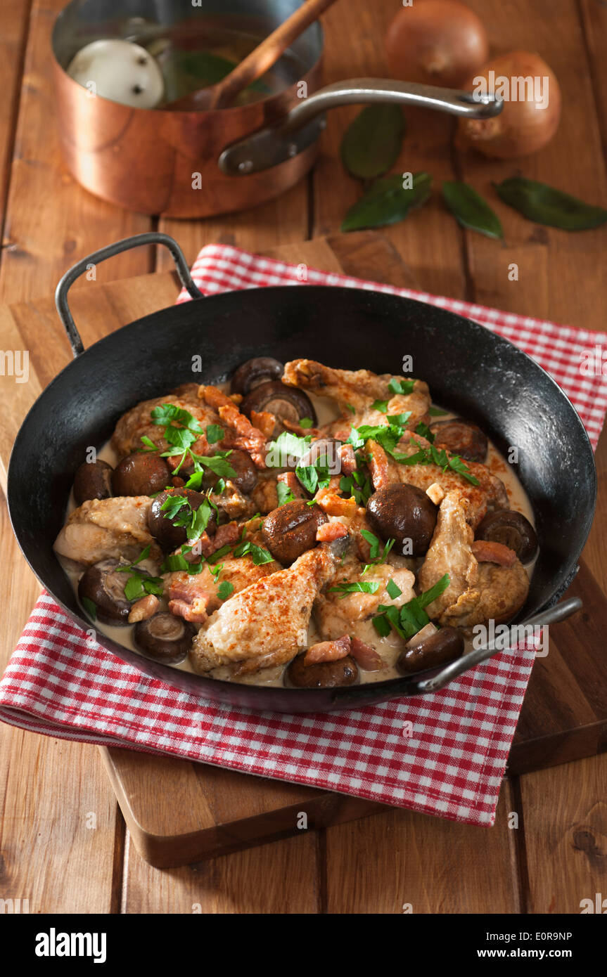 Chicken fricassée. Fricassée de volaille. French style chicken stew