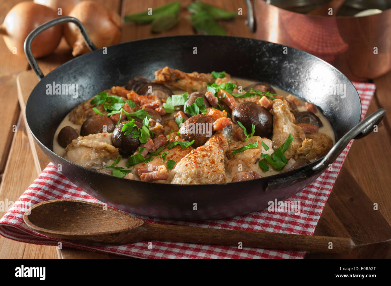 Chicken fricassée. Fricassée de volaille. French style chicken stew