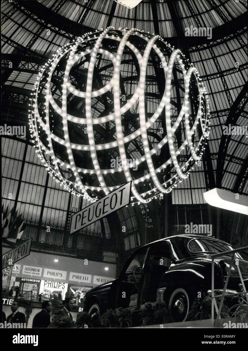 Oct. 03, 1958 - The 45th Motor Show Opened At The Grand Palais Pairs, This Morning. Photo Shows: A Huge sphere carrying numberless electric blues illuminating the giant hall at the Grand Palais where the motor show is being held now. Stock Photo