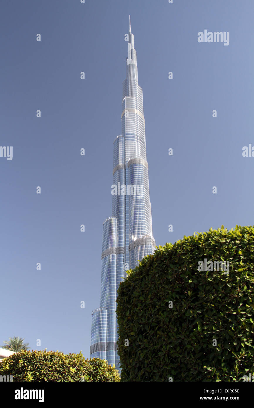 Sunlight reflects off the Burj Khalifa, the world's tallest building, in Dubai on Monday 5 May, 2014. Stock Photo