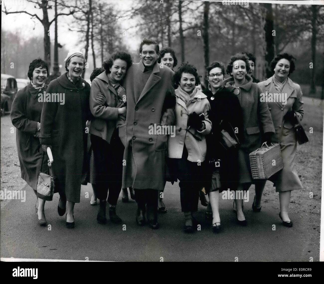 Mar. 03, 1959 - Johnie Ray Returns To London: Phot Shows American singer Johnnie Ray is accompanied by some of his young fans - Stock Photo