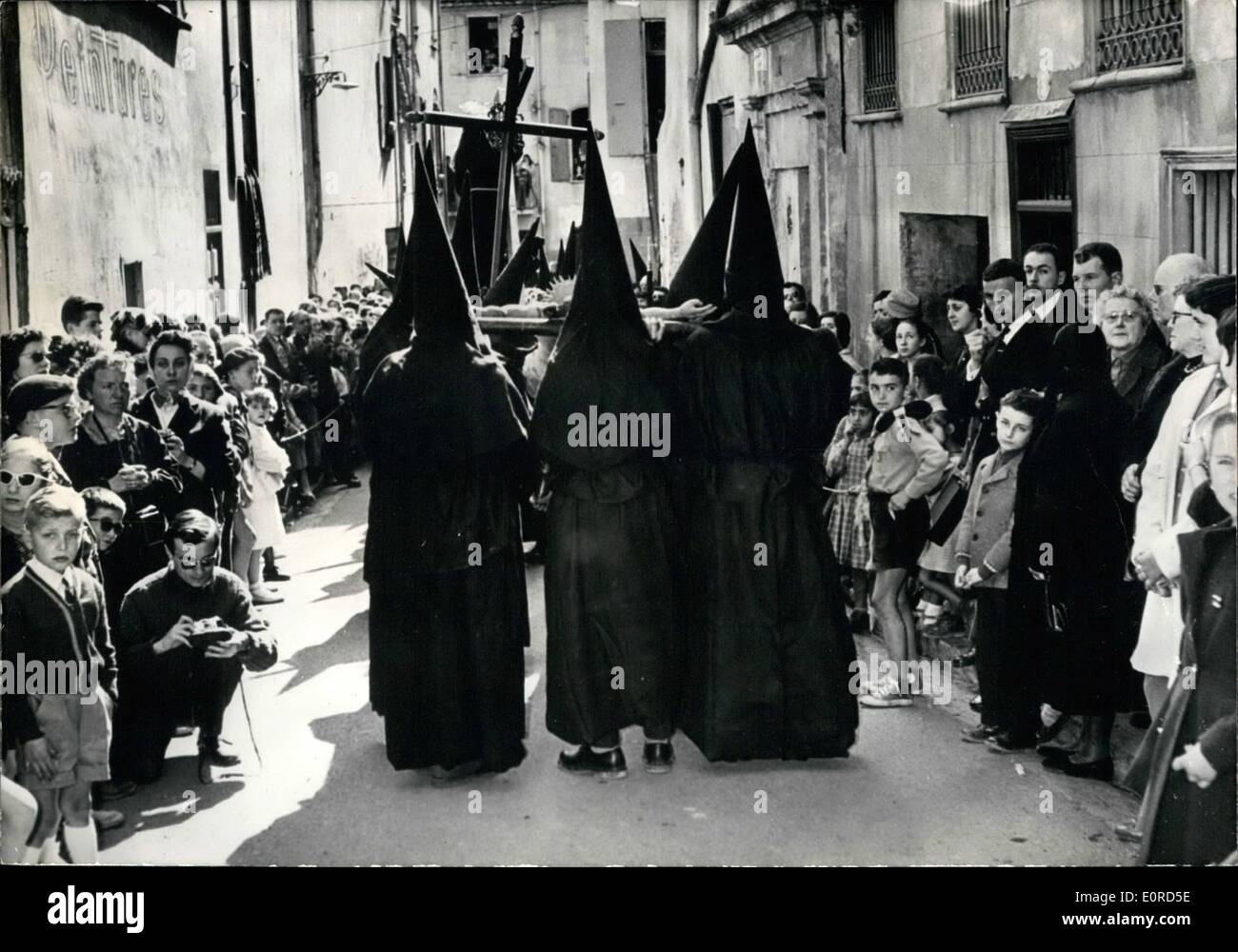 Mar. 03, 1959 - Holy Week In Southern France: Phot Shows Procession of ''The Black Penitents'' in Perpignan. Ke Stock Photo