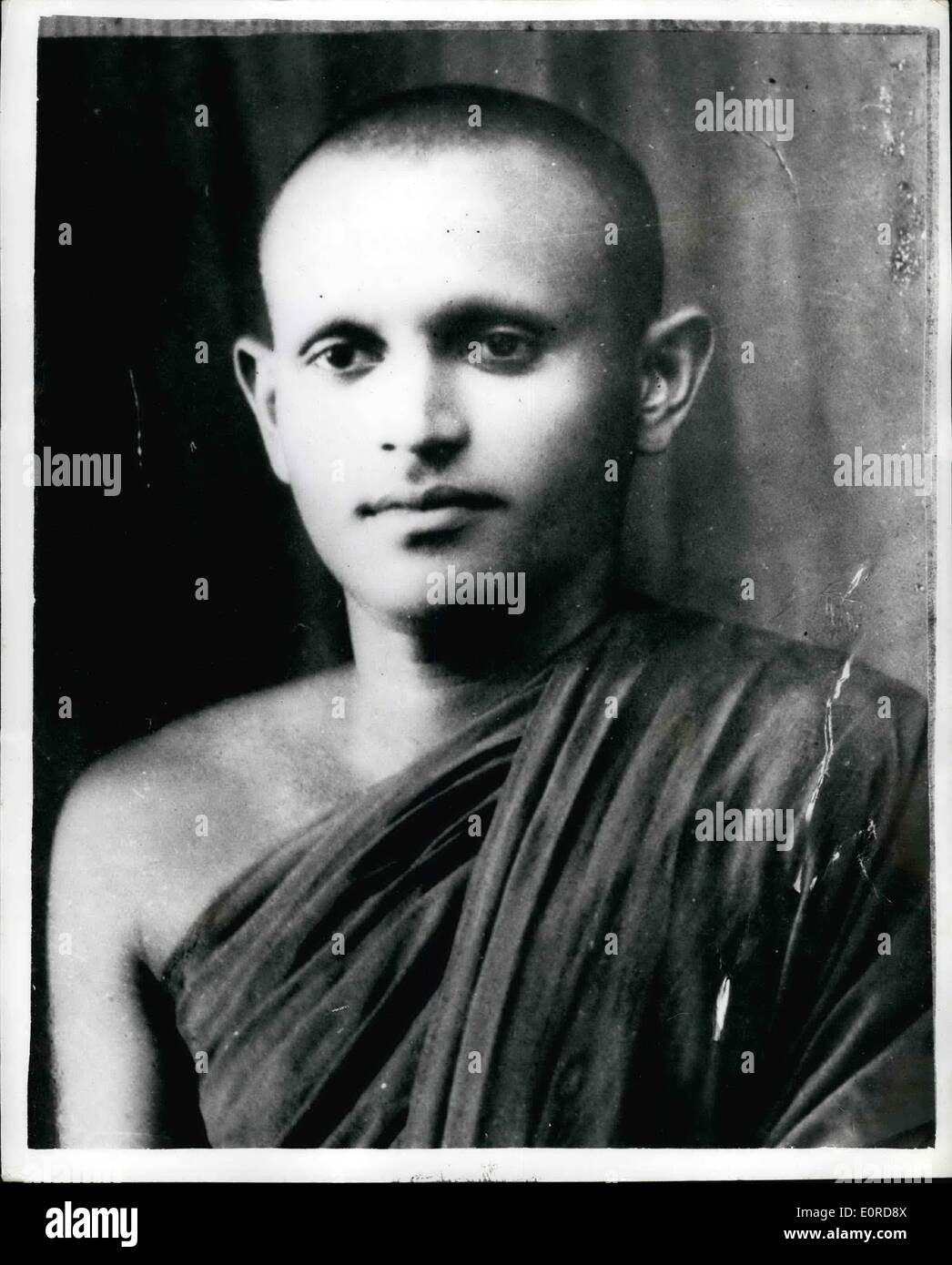 Feb. 02, 1959 - THE BUDDHIST MONK WHO ASSINATED THE CEYLONESE PRIME MINISTER PHOTO SHOWS:- The Buddhist monk who assinated Mr. BANDARANAIKS, the Ceylon Prime Minister, by firing six revolver shots at him. He gave his name as TALDUWE SOMARAMA, age 43. The Prime Minster's last statement to the nation, made just before be died, asked the people set to wreak vengeance on the assassin. Stock Photo