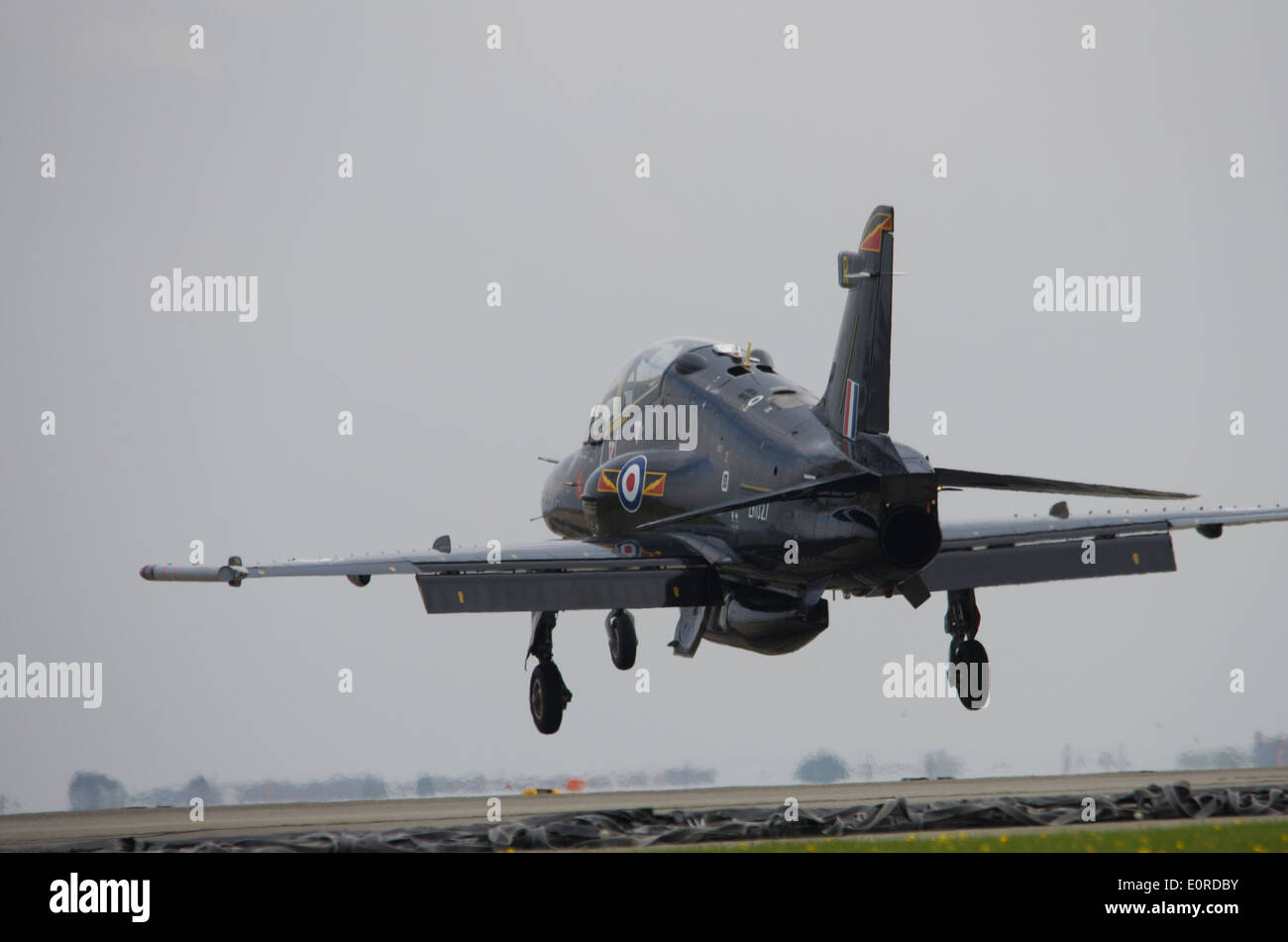 A Hawk landing at RAF Valley. Stock Photo