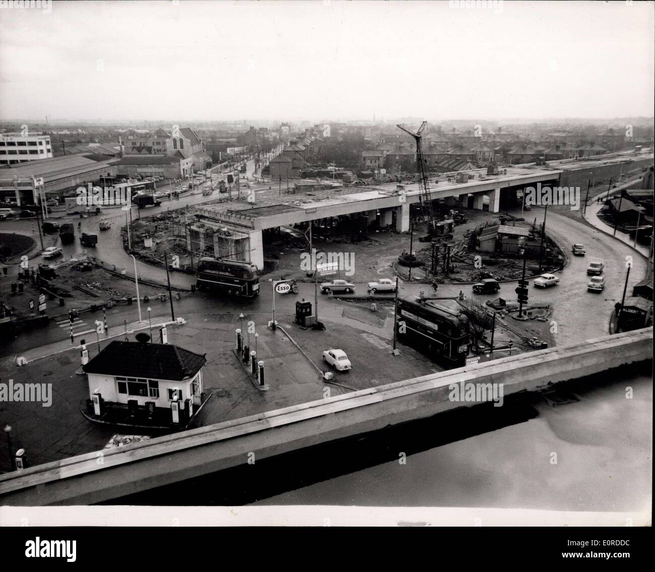 Mar. 04, 1959 - New Chiswick flyover bridge takes shape. Keystone Photo  Shows: Looking down on the new Chiswick flyover bridge which now nears  completion showing the one span which remains to