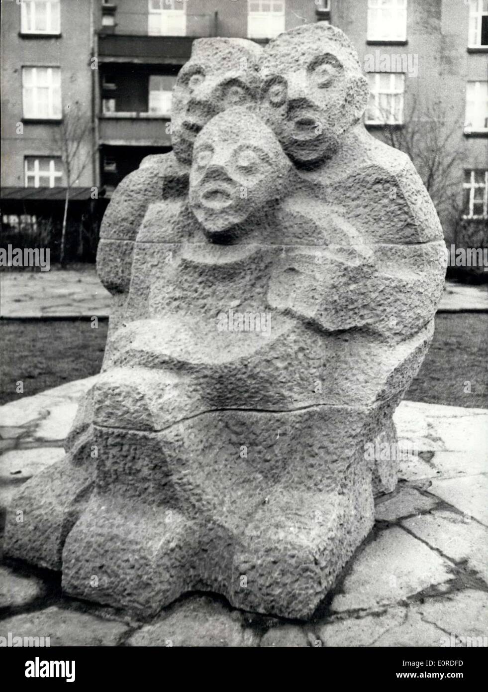 Mar. 17, 1959 - The ''unknown spectator of football-games'' : had been set a monument at Herne/Germany (Herne). The town Herne in the Ruhr-district is said to be one of the most important towns for football, so the city-fathers asked sculptor Elisabeth Hoffmann (ELisabeth Hoffmann) to make a stone plastic, 2 metres high, which is generally said to be the ''monument of the unknown spectator of football - games' Stock Photo