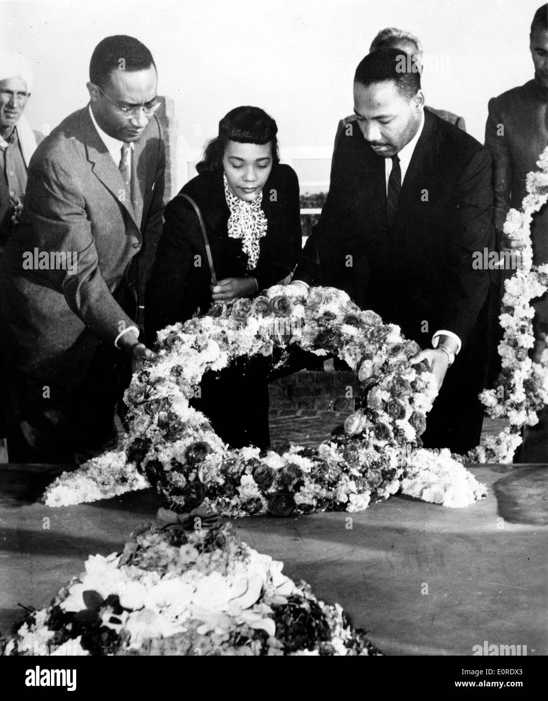 Martin Luther King, Jr. at Gandhi's memorial with wife Stock Photo