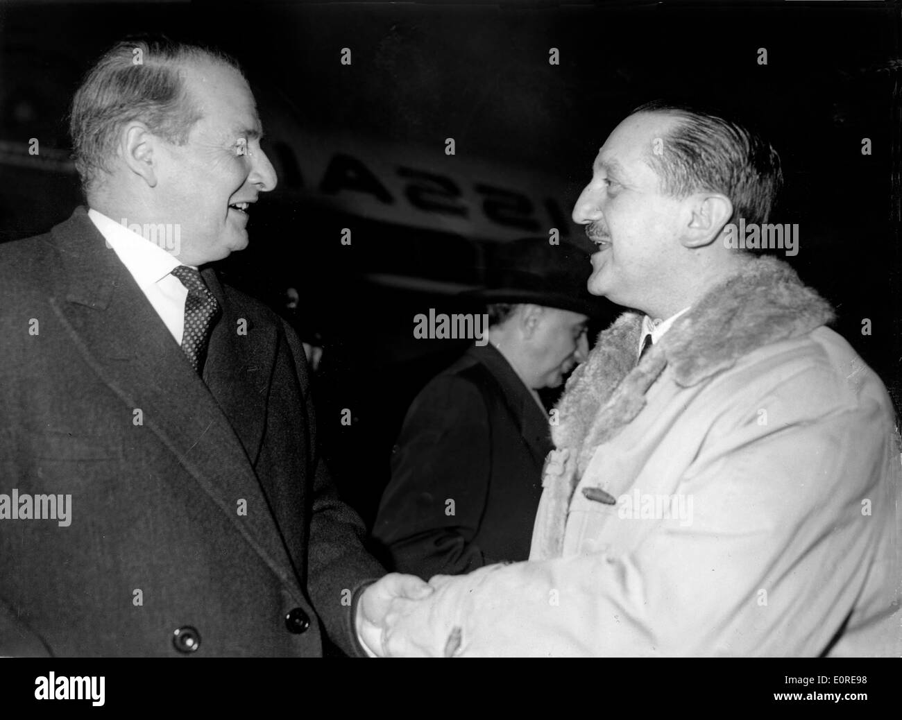 Foreign Minister Evangelos Averoff is greeted by Selwyn Lloyd Stock Photo