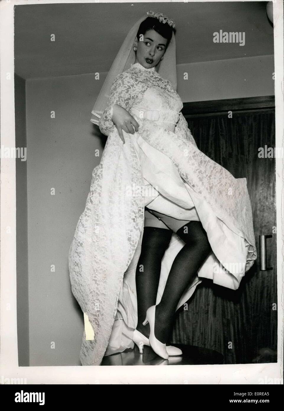 Feb. 17, 1959 - Wedding Gowns Many Countries In Show In London Model Wears  Black Woolen Tights: Wedding gowns of many countries Stock Photo - Alamy