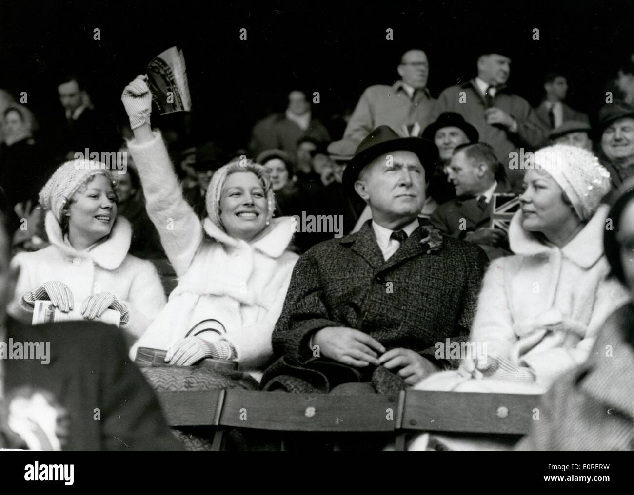 The Beverley Sisters cheering on Joy's husband Billy at a football game Stock Photo