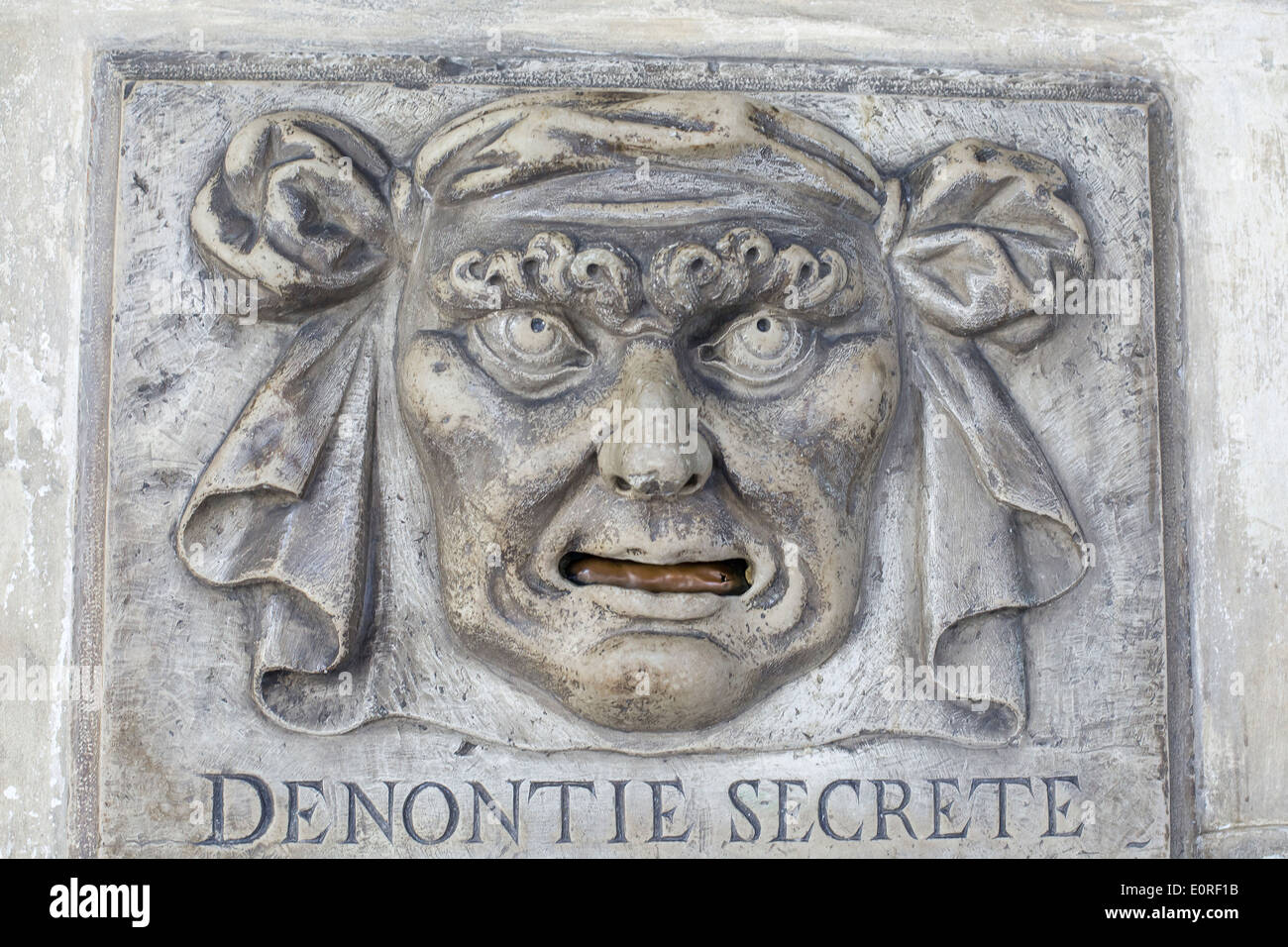 Lion's Mouth postbox for anonymous denunciations, Doge's palace, Venice Stock Photo