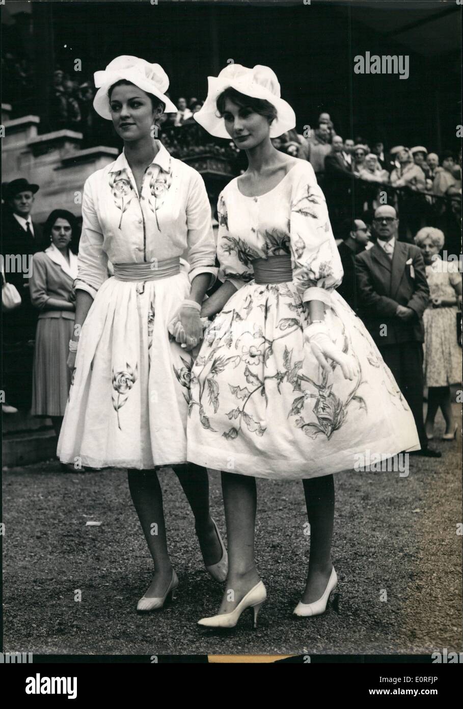 Jun. 06, 1959 - Grand Prix de Paris biggest racing event of the season. Photo shows Mannequins modelling dresses at Longchamp today. Stock Photo