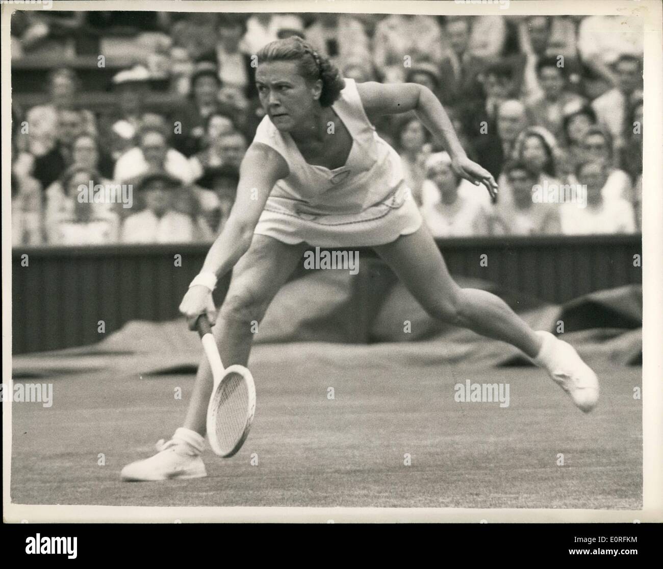 Jun. 06, 1959 - Wimbledon Tennis Tournament (Fourth day) Christine Truman Versus Pat Ward Photo Shows Pat Ward (G.B.) seen in play against Christine Truman (G.B.) during their match on the centre court today. Keystone. ML/EM/705436 Stock Photo