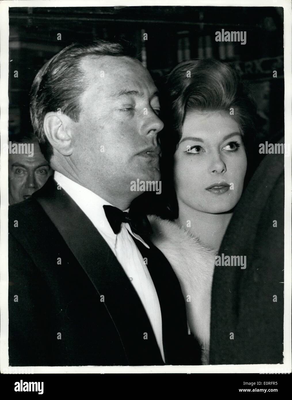 May 05, 1959 - John Osborne's new musical is booed at the first night. Booes from the gallery and cheers from the stalls greeted John Osborne's new musical The World of Paul Slickey , at the Palace Theatre, London, last night. Photo Shows: The Marquis of Milford haven, once seen so regularly with Eva Bartok, escorted model Liese Deniz, now often seen with him to the Palace Theatre for the first night. Keystone Stock Photo