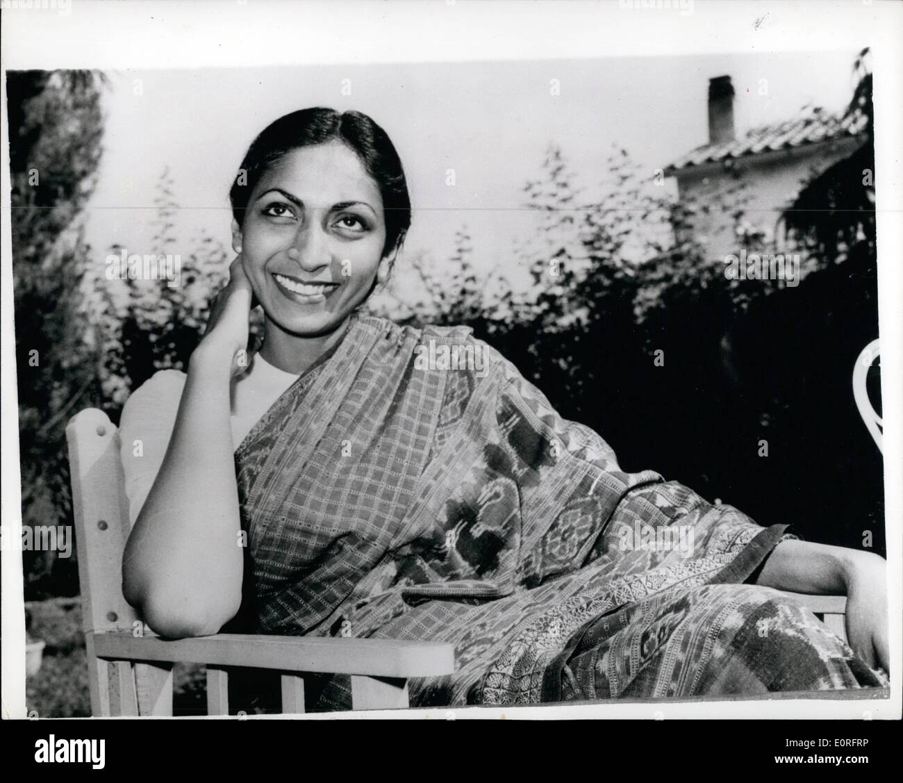 May 05, 1959 - Sonali Das Gupta in Rome.: Photo shows charming study of Sonali Das Gupta, friend of Italian producer Roberto Rossellini, pictured at a villa near Rome after arriving from Paris, where she went following the Cannes Film Festival which she attended with Rossellini to see his latest film ''India' Stock Photo