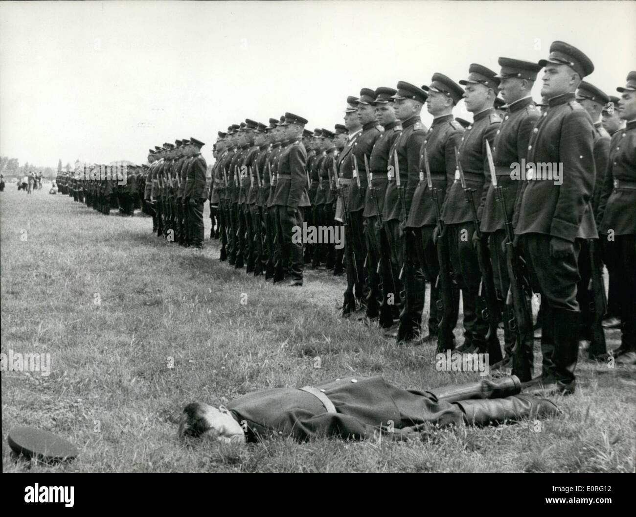 Jun. 06, 1959 - The Ian Fainted...in the course of the farewell festival for the 200. Soviet Air division. They were the first soldiers of the red army who are back to UDSSR. All together it should be 3000 men. A good start, but what are 30,000 compared with the millions of soldiers in the army at all. At east zonal air base Brandenburg they began their return-home-action. Stock Photo