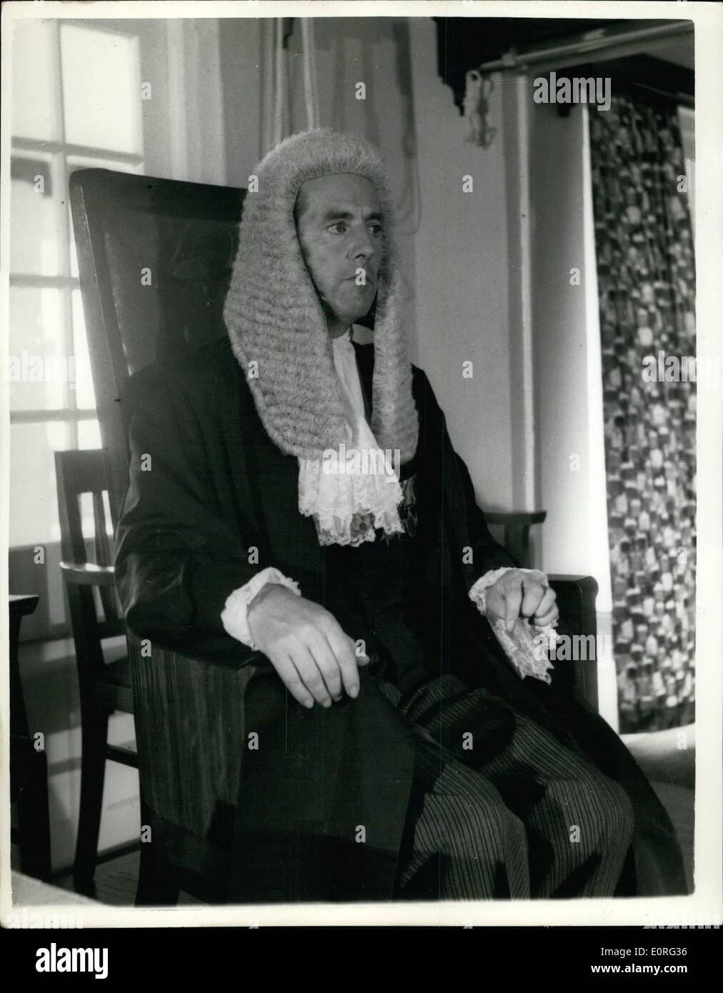 May 05, 1959 - During their tour of the Southern Cameroons by the Duke and Duchess of Gloucester, the first members of the Royal Family to visit to the House of Assembly. Photo Shows The Hon. E.H. Sainsbury, the Speaker of the House of Assembly, who presented the Loyal Address to the Duke after it was read by the Premier in the House of Assembly. Stock Photo