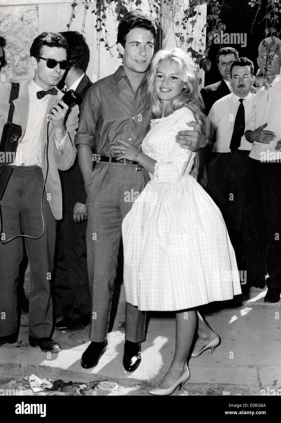 Actress Brigitte Bardot with her husband Jacques Charrier Stock Photo