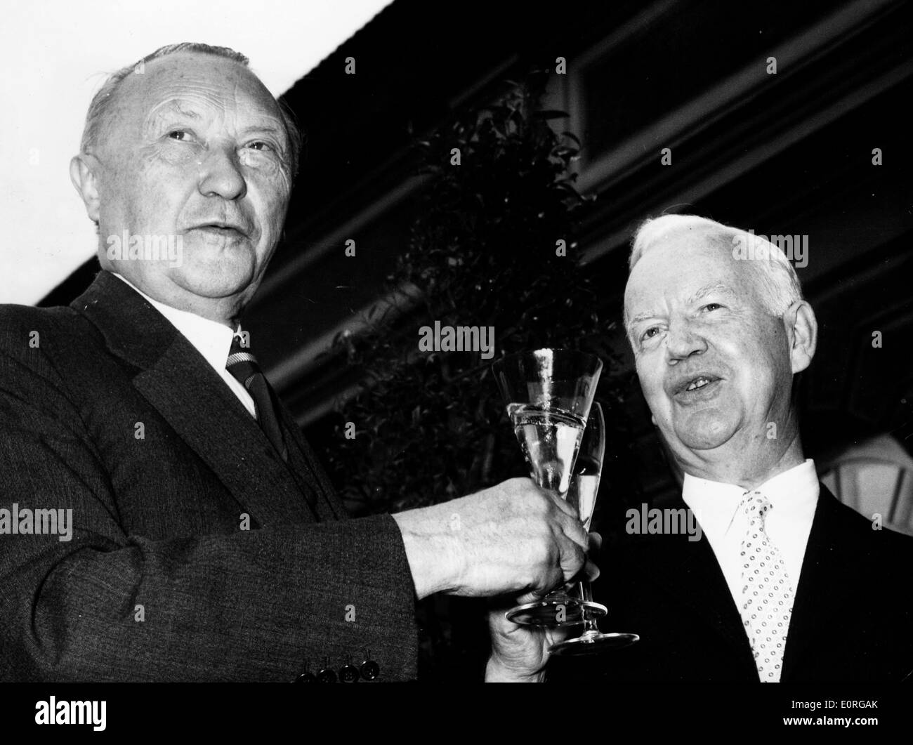 Konrad Adenauer toasting Heinrich Lubke Stock Photo