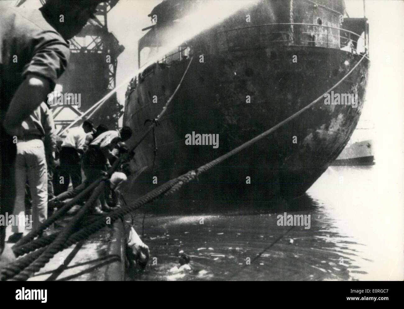 Jul. 04, 1959 - Italian Oil Tanker ''Ombrina'' Catches Fire: 3 Dead, 20 Injured APRESS Stock Photo