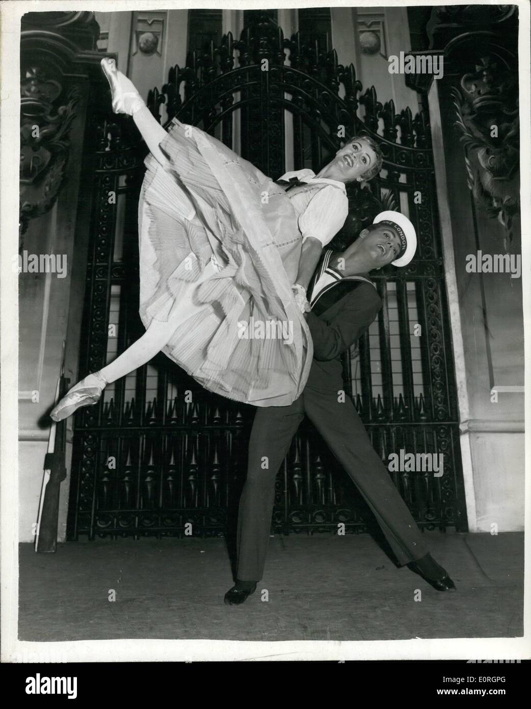 Jul. 07, 1959 - Noel Coward Ballet Rehearsal: A rehearsal was held this morning of the Noel Coward ballet ''London Morning'' which opens this evening at Royal Festival Hall. Photo shows John Gilpin and Jeannette Minty during the rehearsal today. Stock Photo