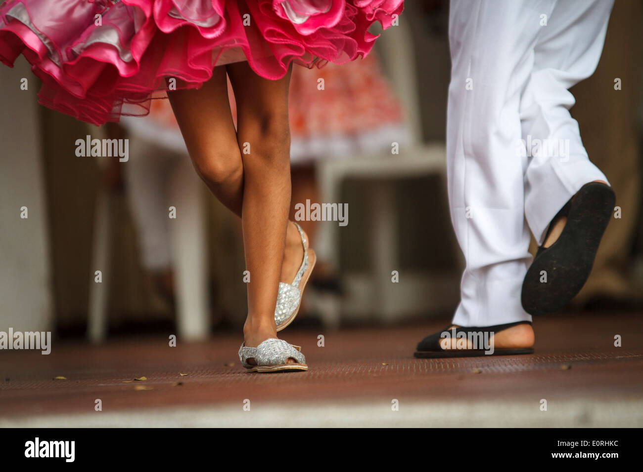 Folkloric dances: feet children dancing joropo. Stock Photo