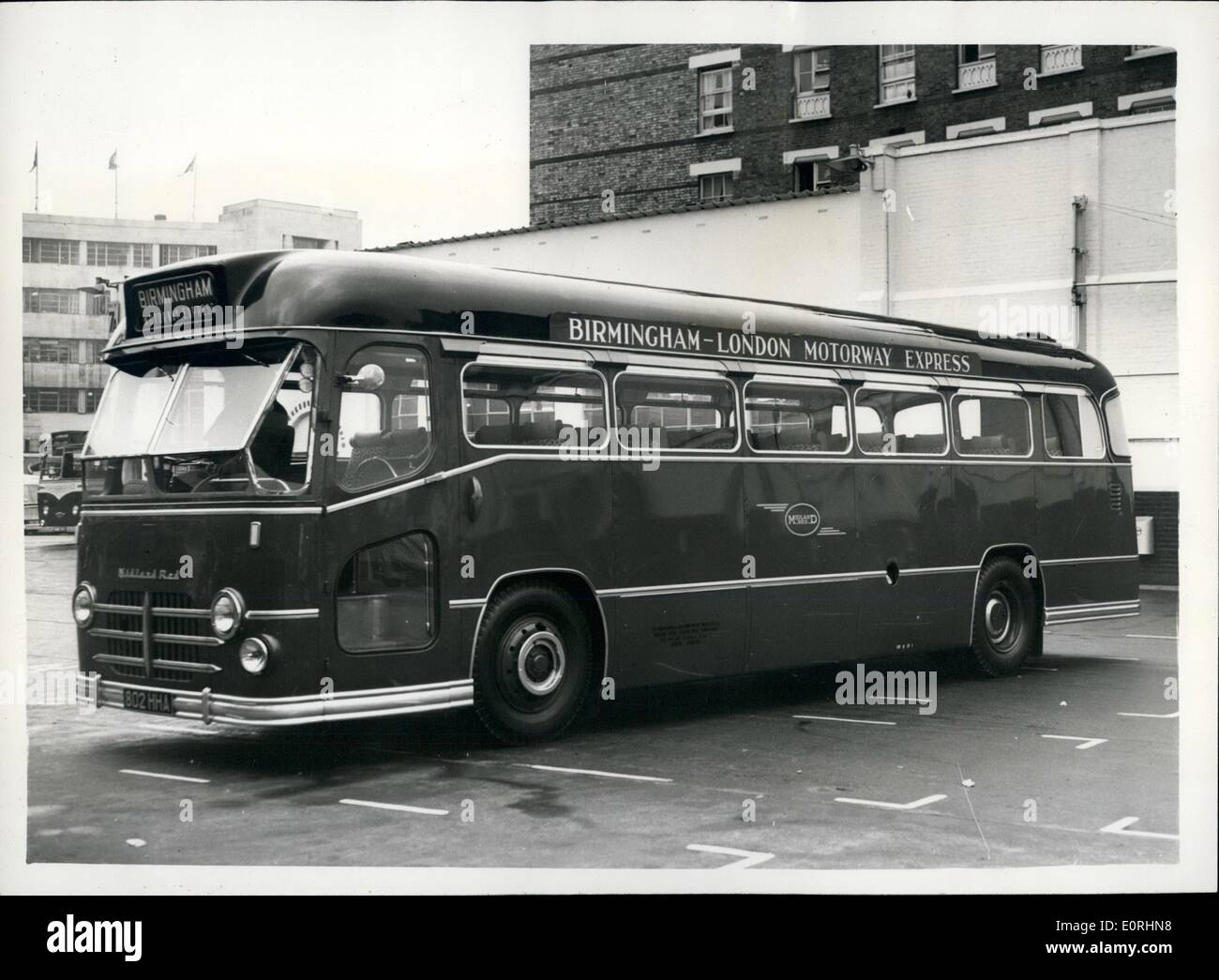 Nov. 11, 1959 - New High Speed Coaches for the Birmingham Motorway: One of the new Midland Red Highspeed Motor Coaches which will operate between London and Birmingham over the new Birmingham Motorway - was to be seen at Victoria Coach Station this morning.The new super-charged single decker coaches are capable of 85 m.p.h.Photo shows View of the first of the new fleet of Midland Red Buses - at Victoria Coach Station this morning. Stock Photo