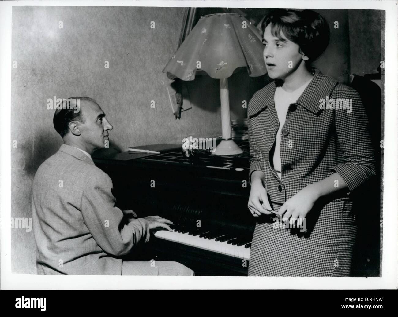 Nov. 11, 1959 - Italian Composer Pardoned after fourteen years in Prison daughter sings his first song.: Andreina Graziosi 17 Stock Photo
