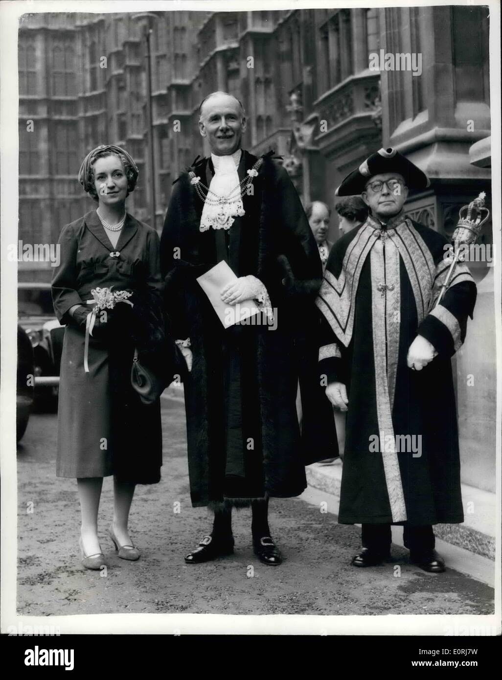 Oct. 10, 1959 - Lord Mayor Elect Received By The Lord Chamberlain: Sir Edmund Stockdale the Lord Mayor elect was received by the Lord Chamberlain at the House of Lords this morning. Photo Shows: sir Edmund and Lady Stockdale after having been received by the Lord Chamberlain this morning. Stock Photo