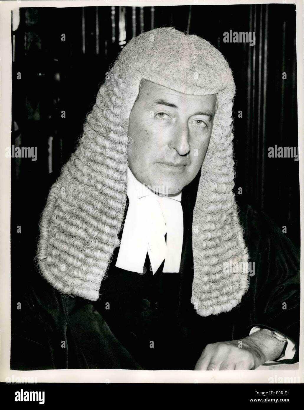 Oct. 10, 1959 - New Speaker Of The House Of Commons: Sir Harry Hylton Foster, Solicitor General since 1954 and Conservative M.P. for the Cities of London and Westminster was elected as Speaker of the House of Commons yesterday. Photo shows Sir Harry Hylton Foster  his robes in the Library of the Speak  House this afternoon. Stock Photo