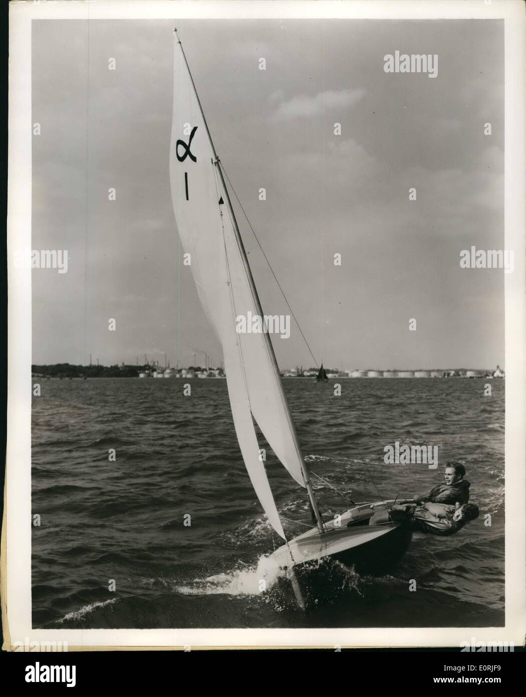 Oct. 10, 1959 - Unsinkable Dinghy; A 12 ft Alpha sailing dinghy, claimed as unsinkable by its manufacturers because of its foam Stock Photo