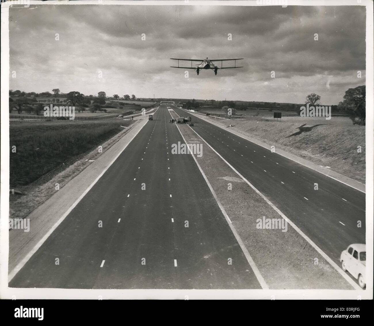 Oct. 10, 1959 - Air patrol for new London - Birmingham Motorway. : The new London - Birmingham Motorway will be the first in Britain to be regularly patrolled from the air - when it is opened next month. The Automobile Association is to provide continuous breakdown service out the motorway - including air patrols by spotter aircraft. The planes will be in constant radio contact with an A.A Stock Photo