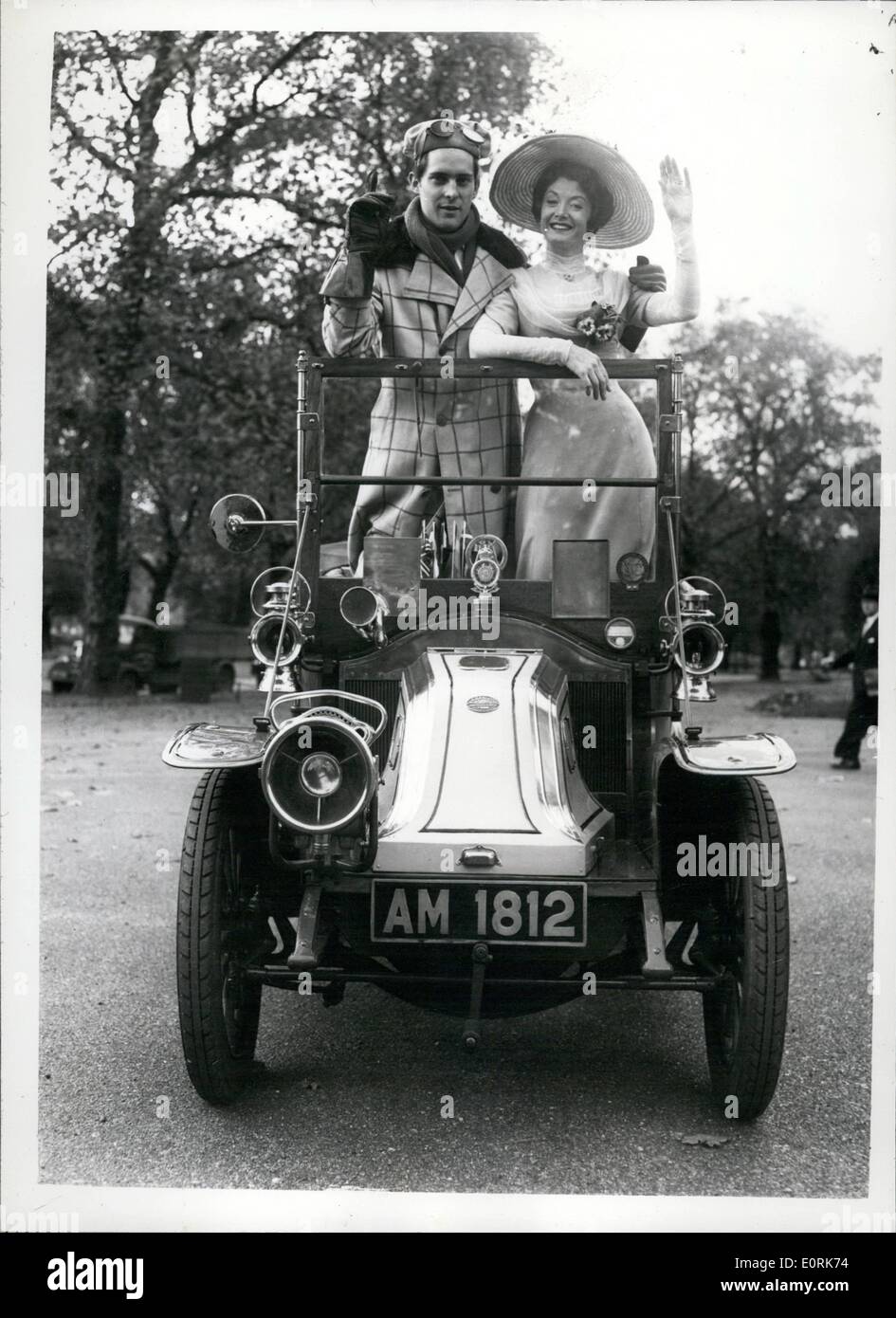 Oct. 10, 1959 - ''Edwardians''-On way to the Motor Show; Actress Helen Cherry and actor Jeremy Brett who are appearing in ''The Stock Photo