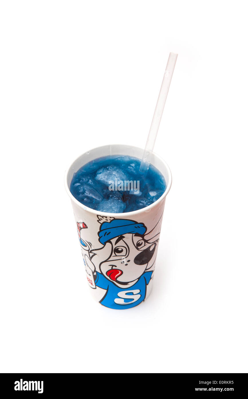 Cup of blue slush puppy isolated on a white studio background. Stock Photo