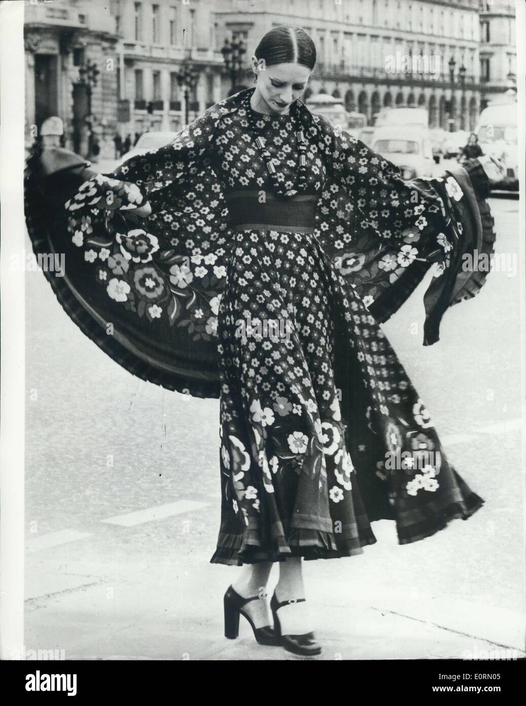 Jan. 01, 1960 - Colourful Outfit: This colourful ankle-length dress, with matching shawl, is from the Lanvin Boutique collection for Autumn/Winter, shown in Paris. (exact date unknown) Stock Photo