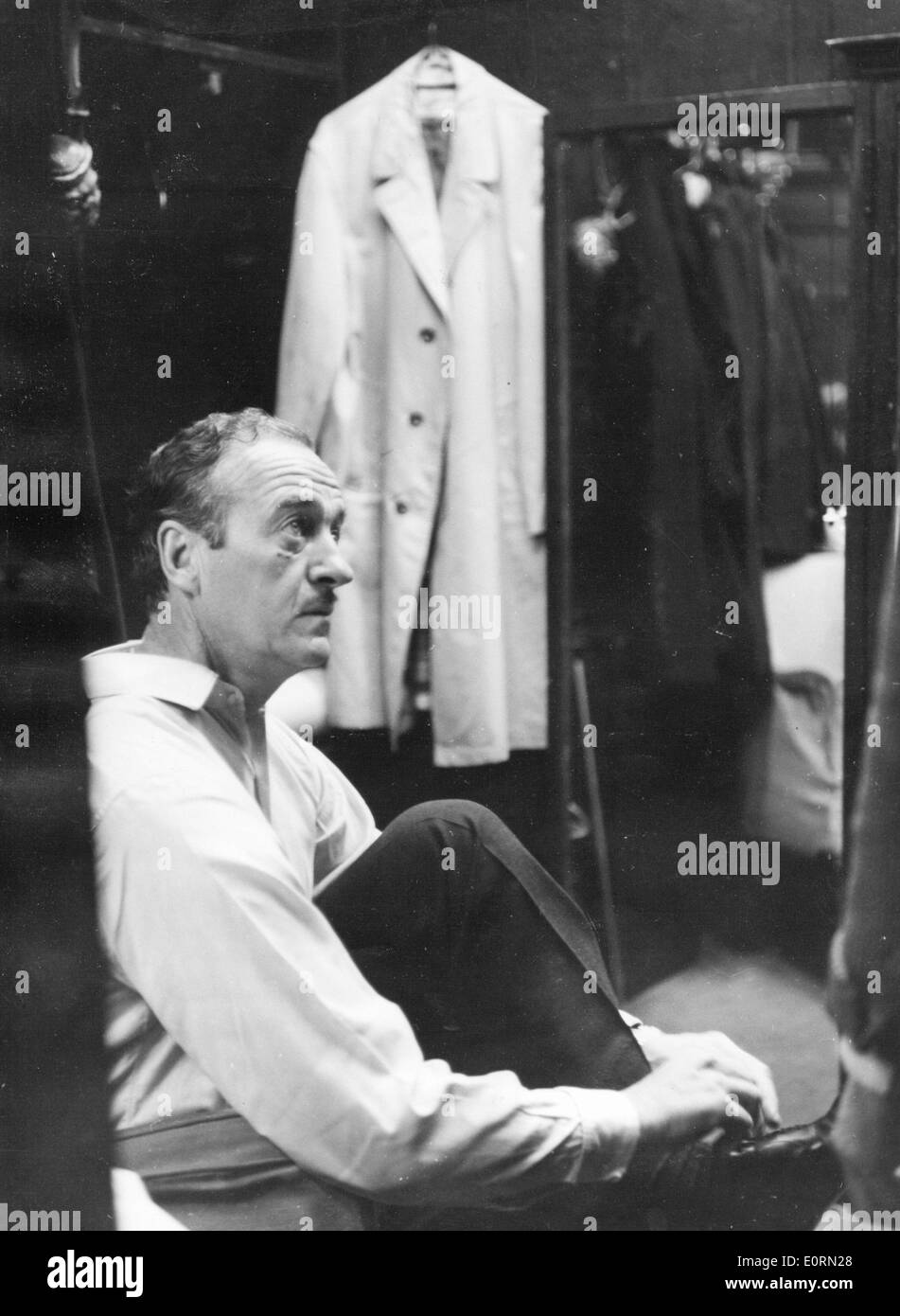 Actor David Niven sitting in his dressing room Stock Photo