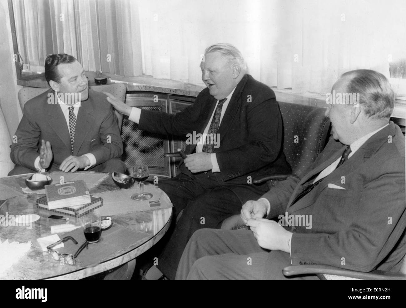 Businessman Max Grundig, Ludwig Erhard and Otto Siewek in the Grundig  factory Stock Photo - Alamy
