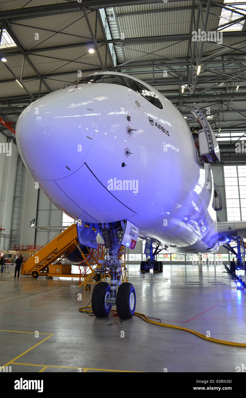 Nose of an Airbus A350XWB at the Airbus headquarters in Finkenwerder, Hamburg, Germany Stock Photo