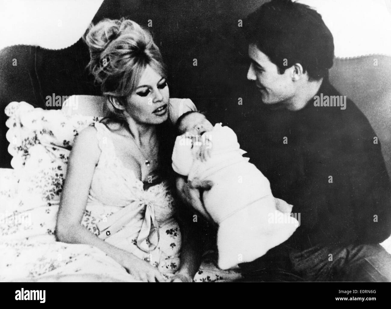 Brigitte Bardot with her husband Jacques Charrier and newborn son Nicolas Jacques Stock Photo