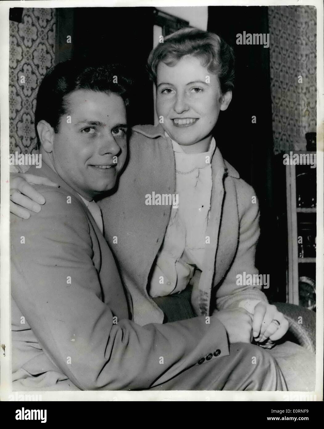 Feb. 02, 1960 - Handsome American gives up everything To Marry a girl he had never seen. Twenty six year old Gil Sousa of Bad Axe, near Detroit , Michigan had given up his home a 2,000 a year job to come to Europe to marry a girl he had never seen. The girl is lovely Rosemary Weirich a 20 year old typist of Bremen, Germany. He fell in love with a photohraph of Rosemary , given him by a friend. They corresponded for six months and after 150 letters had passed between them he decided to come to Europe for his Rosemary Stock Photo