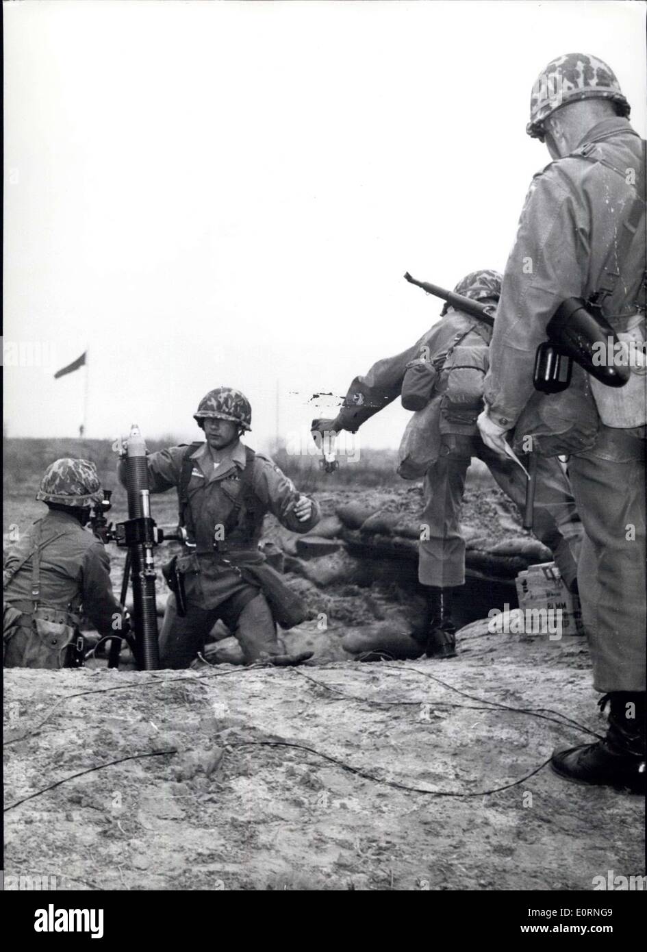 Mar. 05, 1960 - Sharp-shooting at the Zone border: Only 100 meters from the zone border at Berlin-Lichterfelde the 3. Battle Group of the 6th Infantry Regiment of the US-Command in Berlin held a sharp-shooting exercise with shell-casters. Photo shows The exercising soldiers of the US-Army. Stock Photo