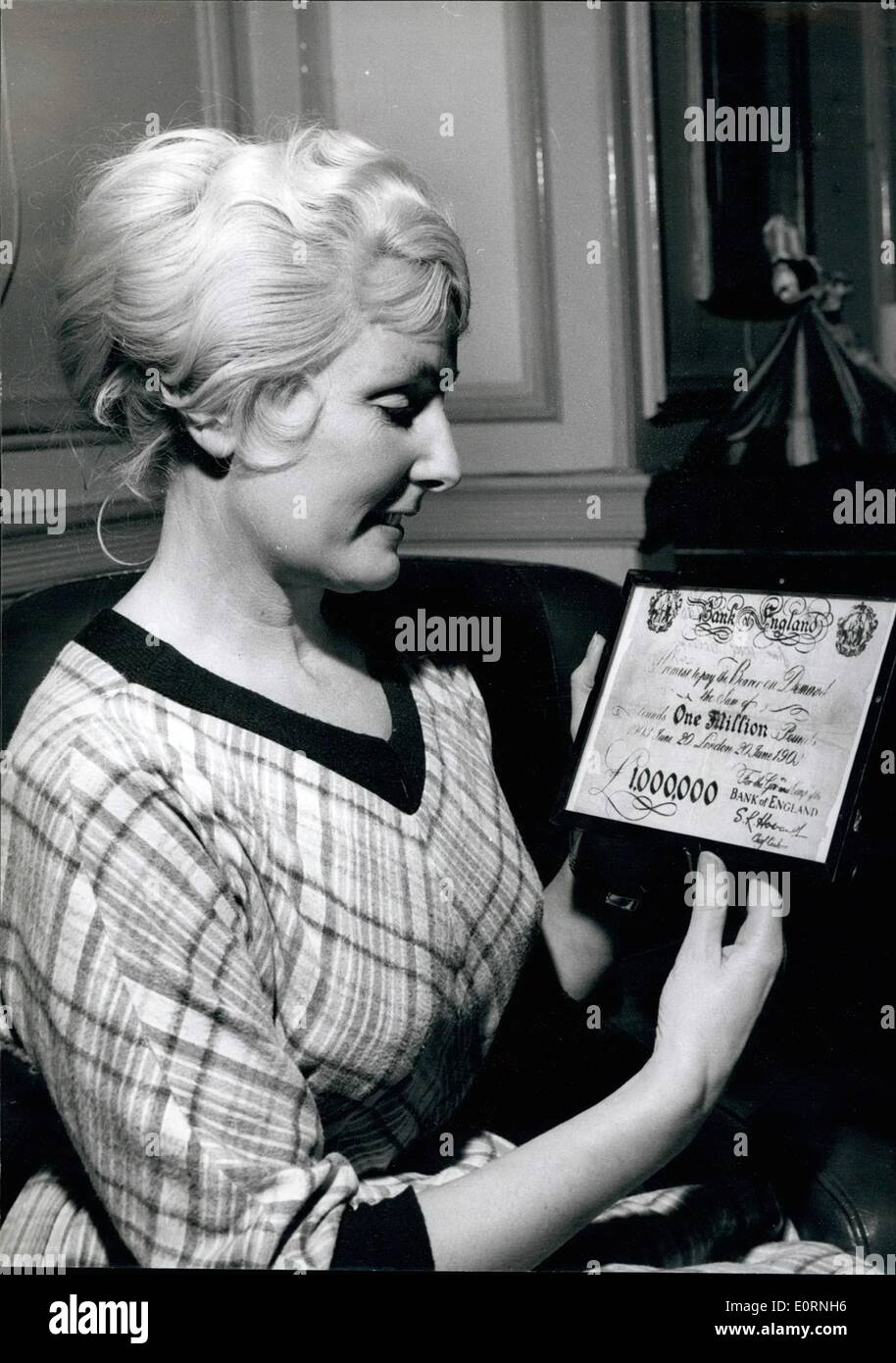 Mar. 11, 1960 - Ex-Model gets award of 1,194 - ''Million Pound Note'' - mystifies the Bank of England.. Mrs. Veila Roberts, blonde ex-model Veila Dawes was yesterday awarded 1,194 against the estate of her ''benefactor'' - Mr. Frederick Roberts (72), as a result of injuries which she received in a car crash - in which Mr. Roberts lost his life. Mrs. Roberts (she changed her name by deed poll) and Mr. Roberts were to have married - after the former had divorced her husband - but the decree was rescinded by the Queen's Proctor.. The couple lived together until Mr. Roberts death. Stock Photo